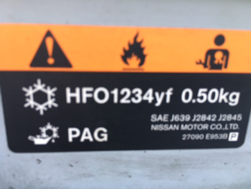 R1234YF Refrigerant label
